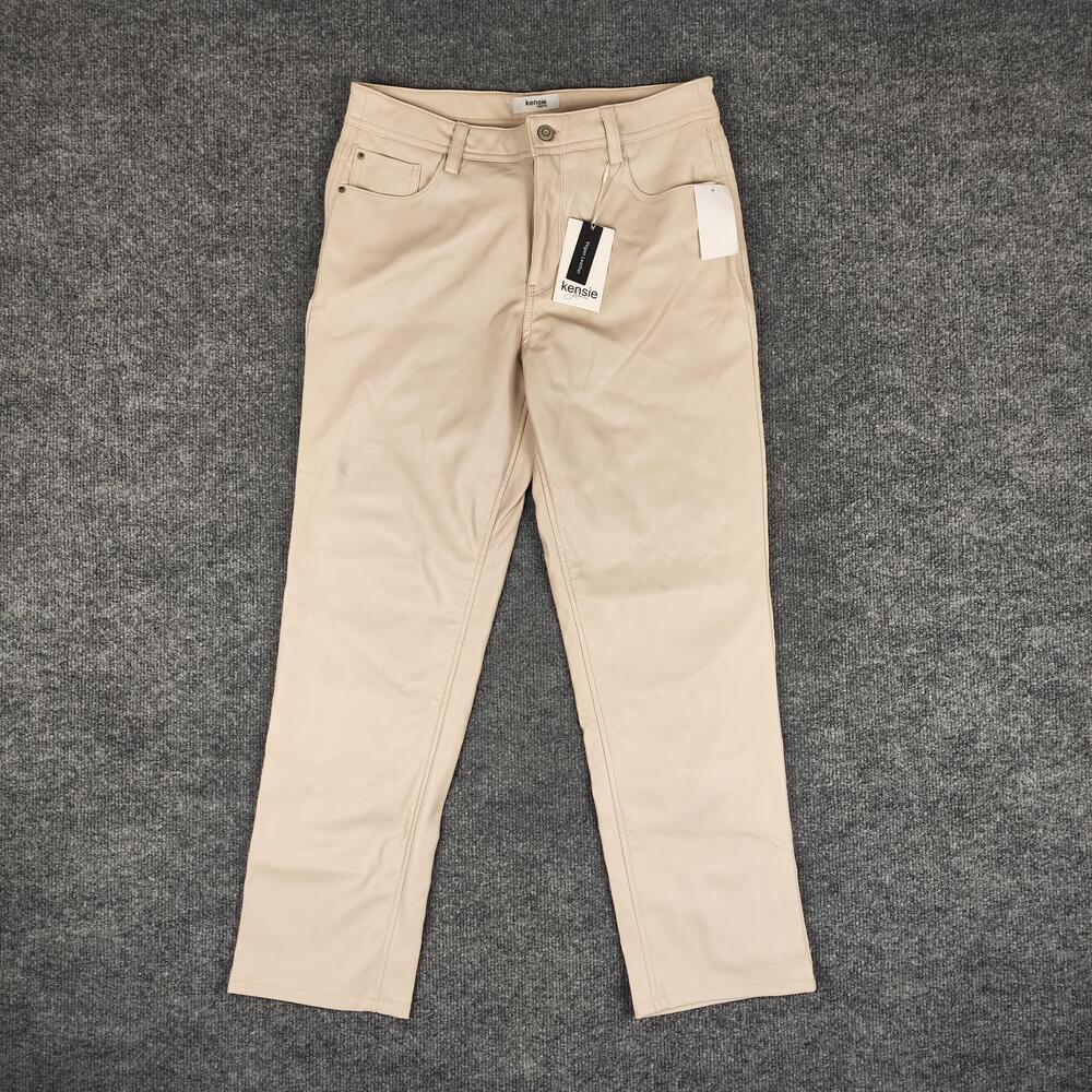 Kensie Jeans Womens 6/28 Alabaster Beige Straight Faux Leather Coated Denim